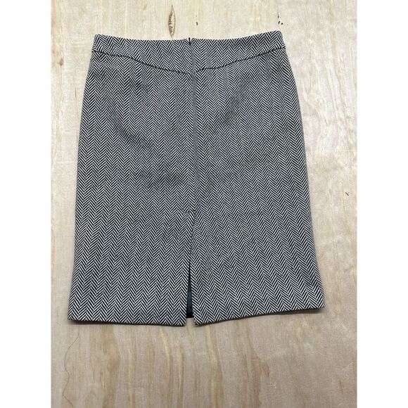 J Crew Wool Skirt Houndstooth Black White Knee Length Sz 6 Lined Academia Preppy - Picture 3 of 5